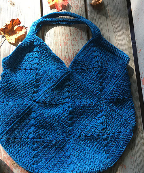 Blue Crochet Granny Square Bag