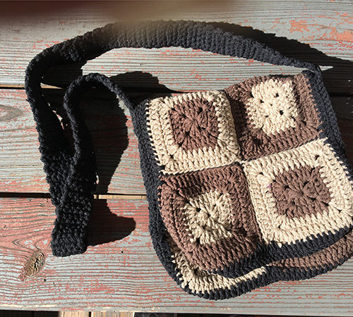 Brown/White Crochet Messenger Bag